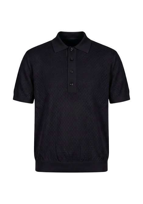 Paolo Pecora Milano Men's Textured Cotton Polo Gauge 16 - Black 9000 PAOLO PECORA |  | A046 F1009000